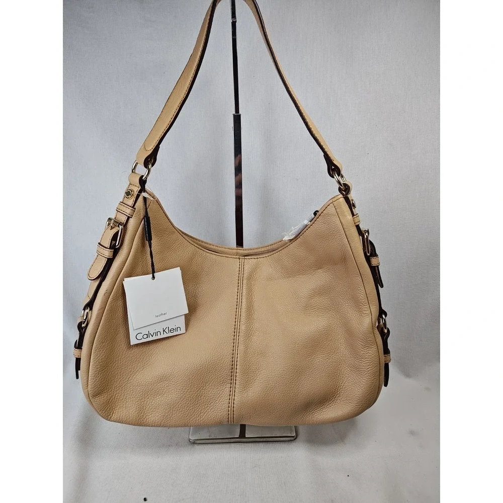 Calvin Klein Nude Pebbled Leather Hobo Beige Bag Shoulder Purse H4ACA2FM